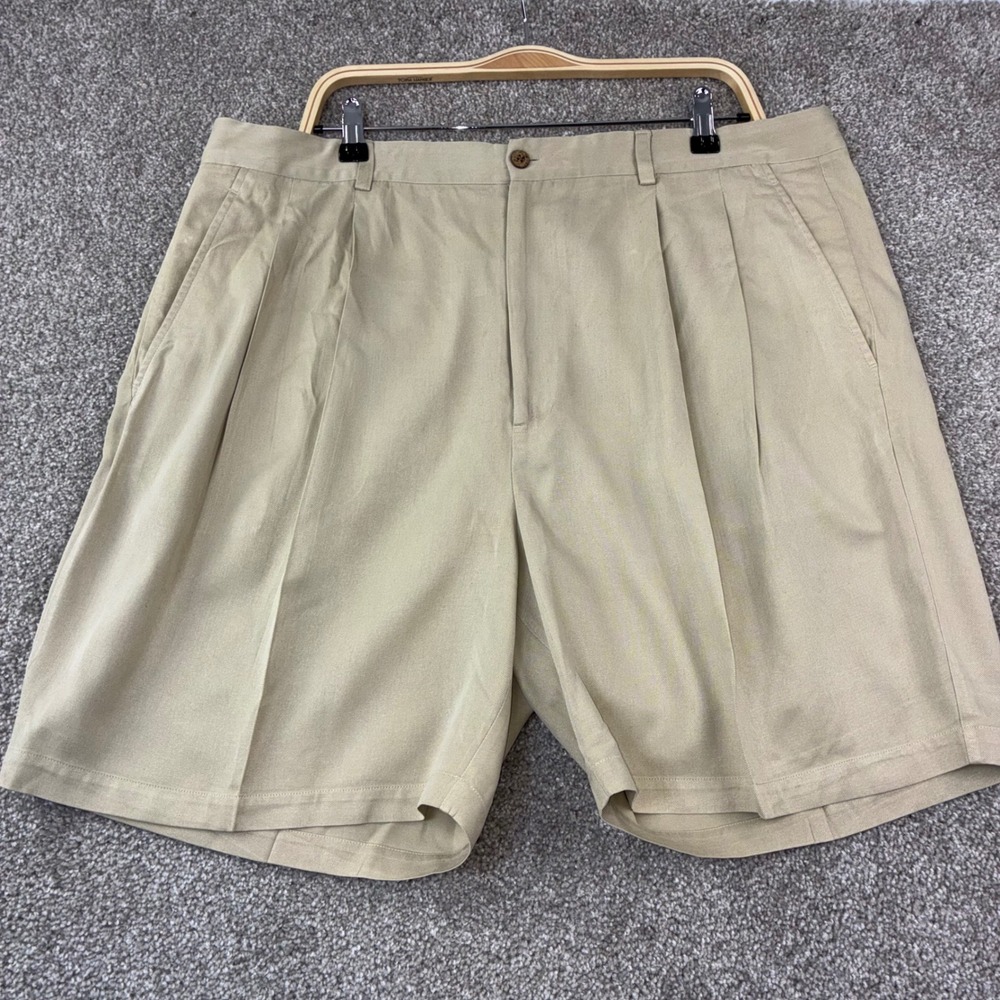 Pussers Island Life Mens 40 Khaki 100% Silk Pleated Shorts Safari Resort Coastal
